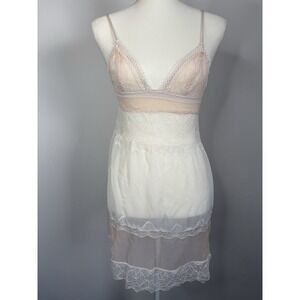 Victoria's Secret Ivory Semi-Sheer Baby Doll Camisole Lingerie Slip Lace Trim XS